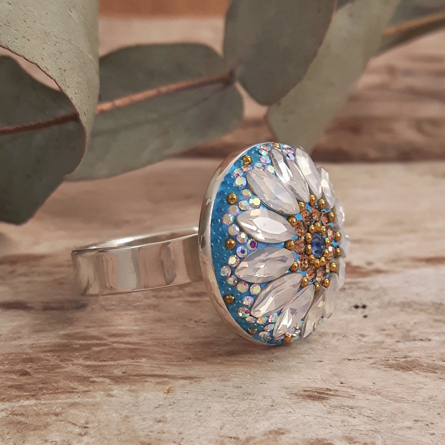 floral ring sterling silver jewellery UK side view