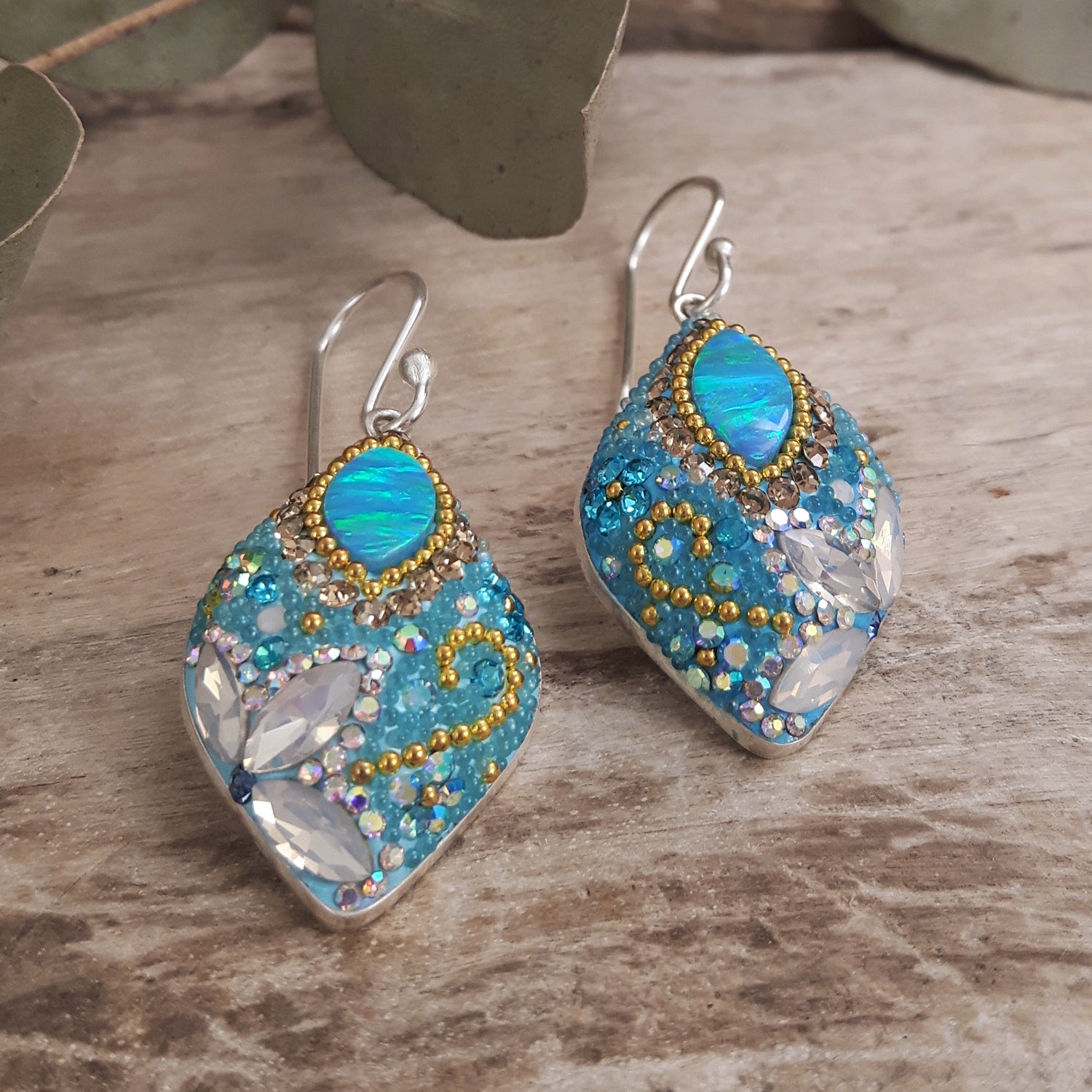 turquoise opal drop earrings sterling silver handmade gift
