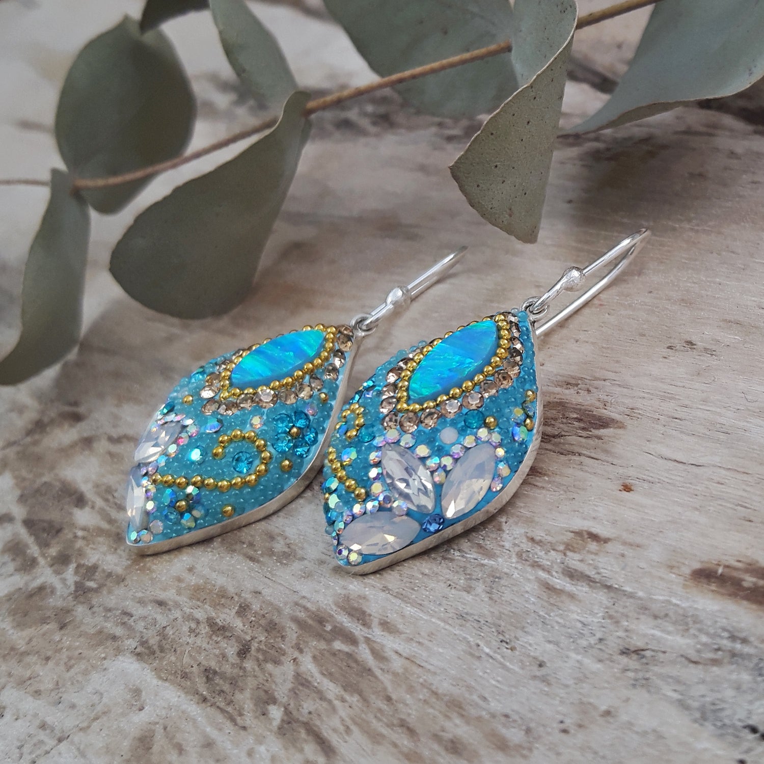 turquoise opal drop earrings sterling silver handmade UK designed