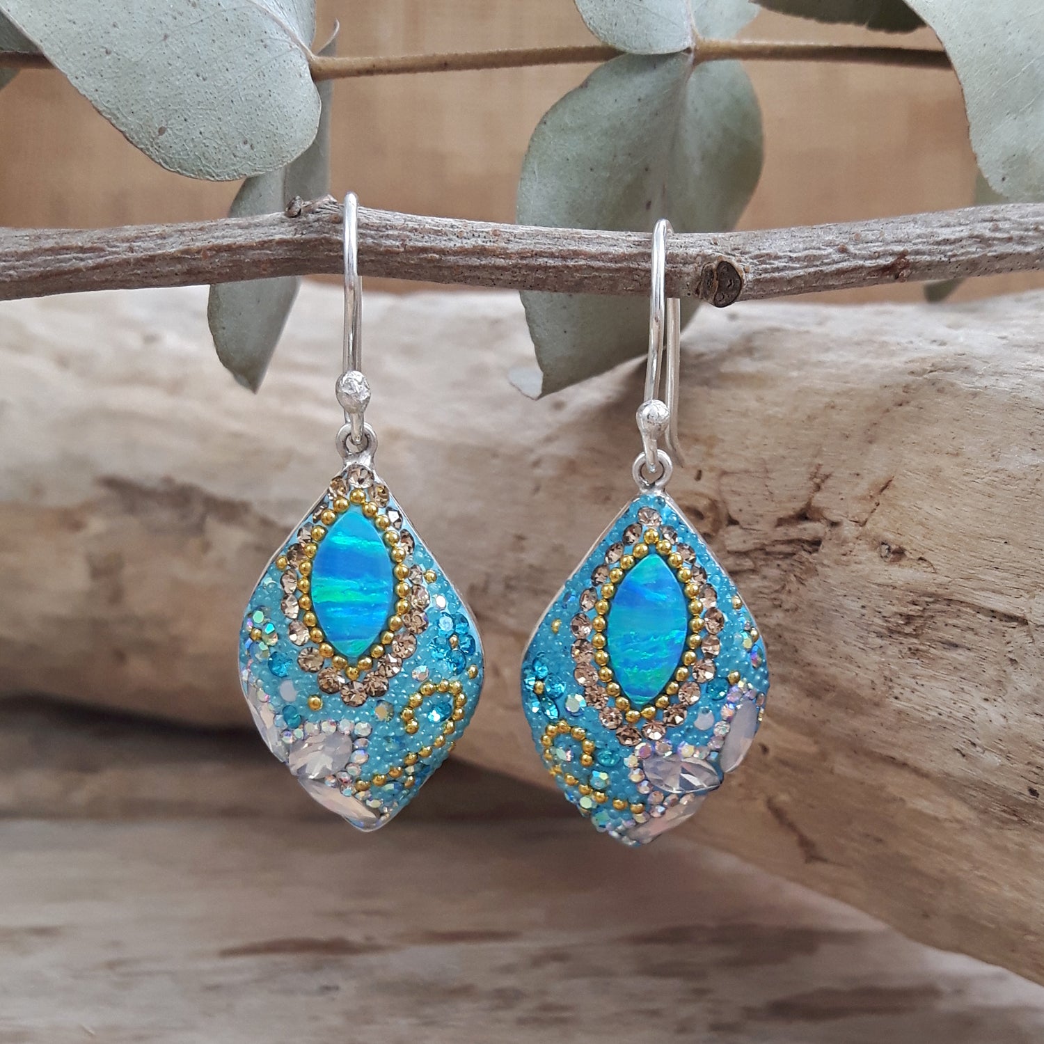 turquoise opal drop earrings sterling silver handmade