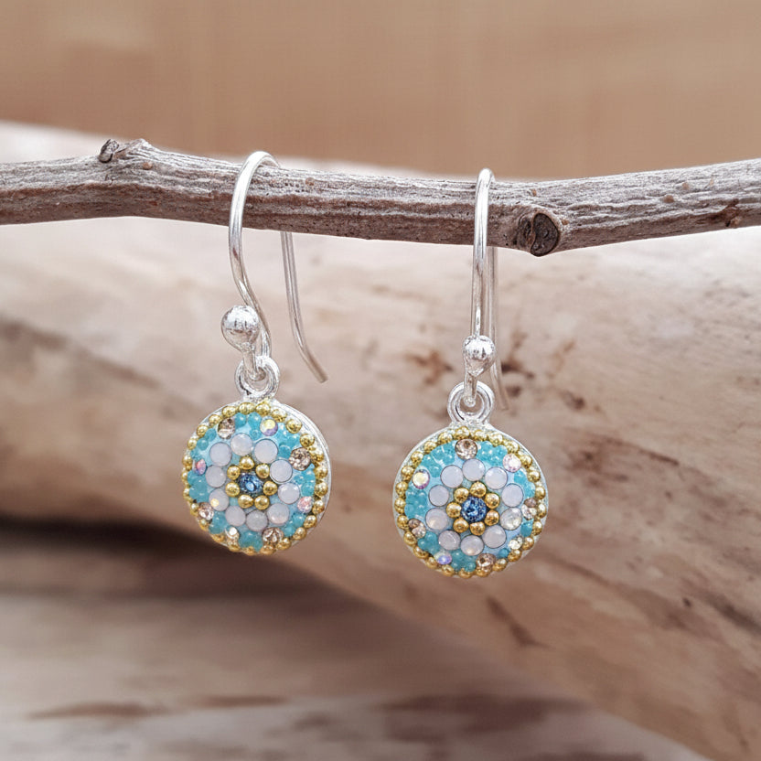 turquoise daisy drop earrings sterling silver handmade floral jewellery