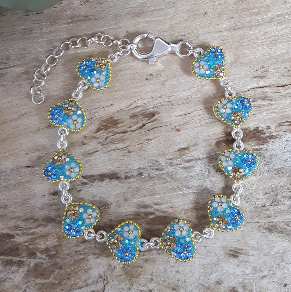 turquoise daisy heart bracelet sterling silver handmade