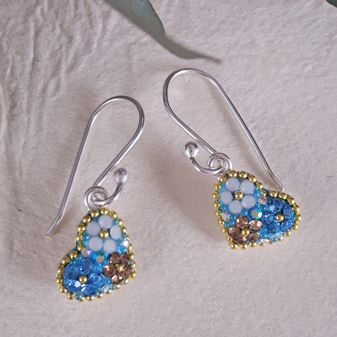 turquoise daisy heart drop earrings sterling silver handmade mexico