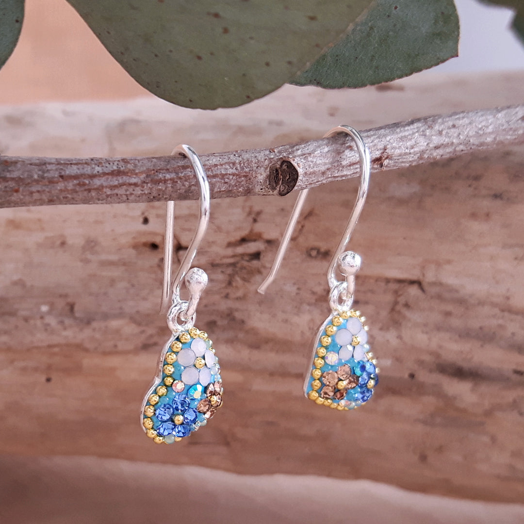 turquoise daisy heart drop earrings sterling silver handmade