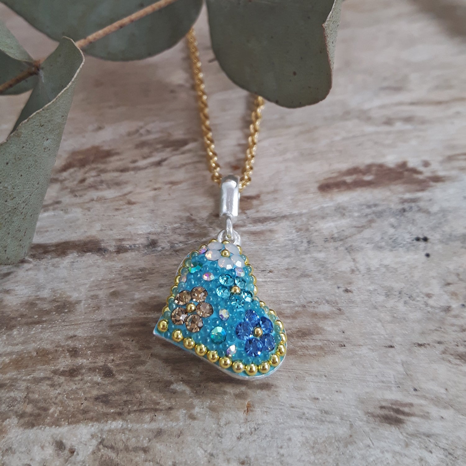 heart floral pendant sterling silver jewellery UK on gold plated chain