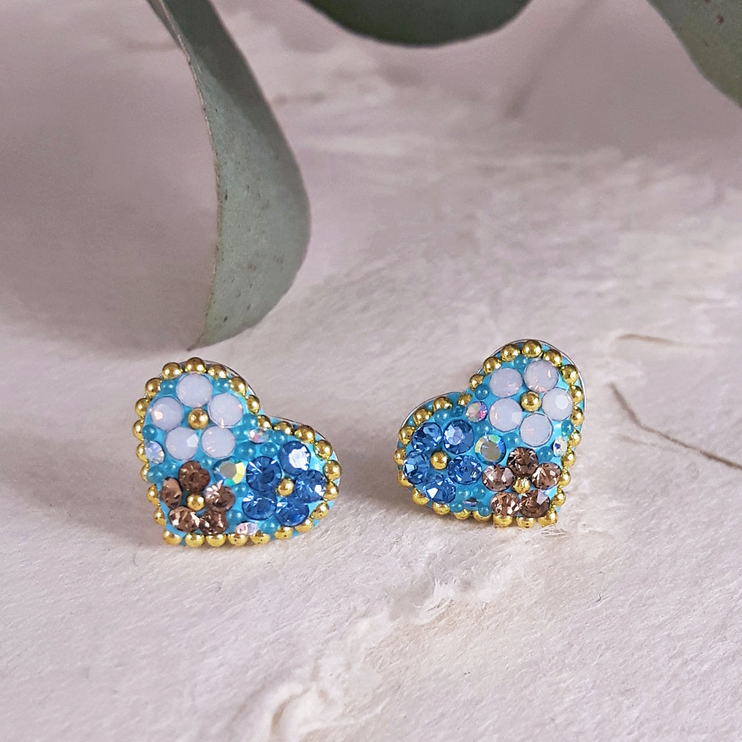 Sterling silver heart daisy earrings turquoise floral design