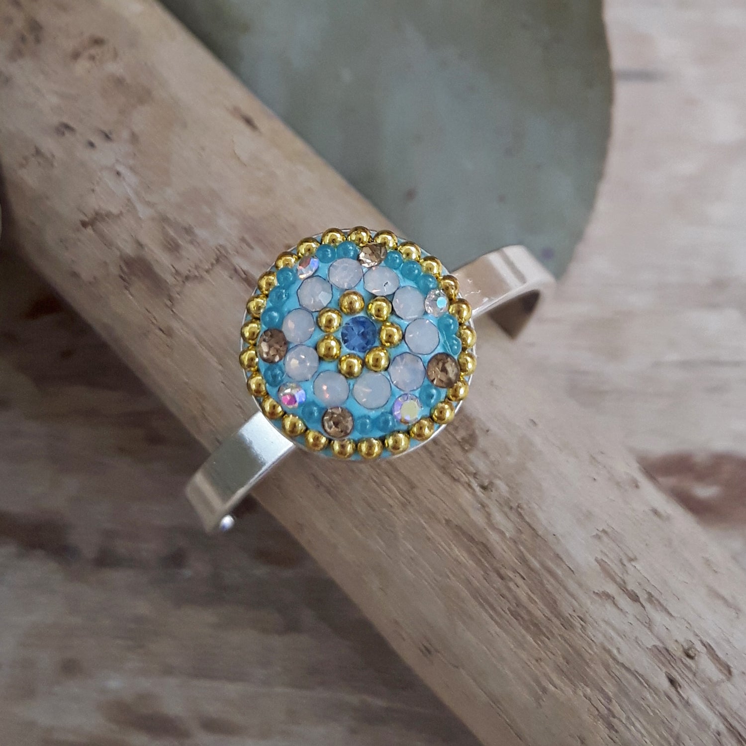 turquoise daisy mini adjustable sterling silver handmade floral jewellery