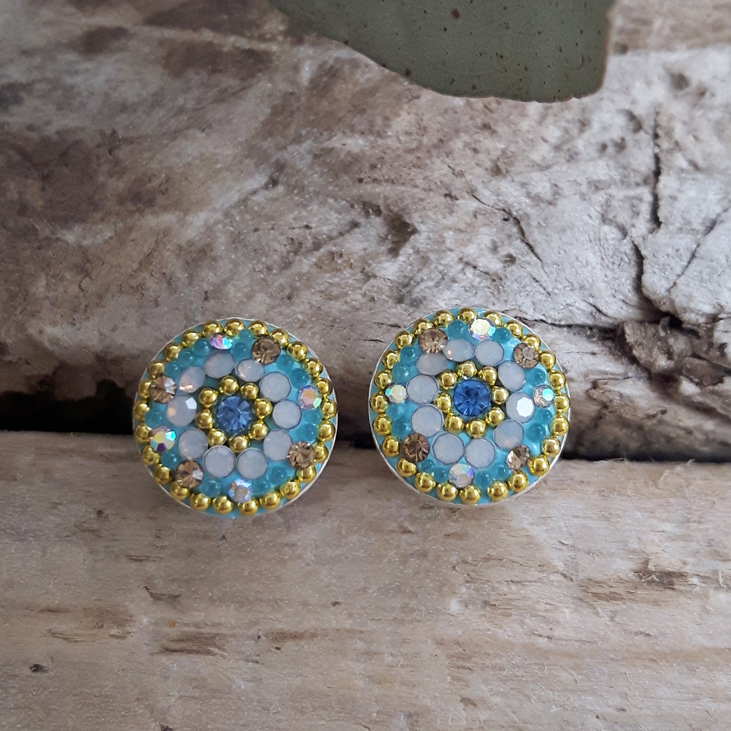 turquoise daisy stud earrings sterling silver small size reference 