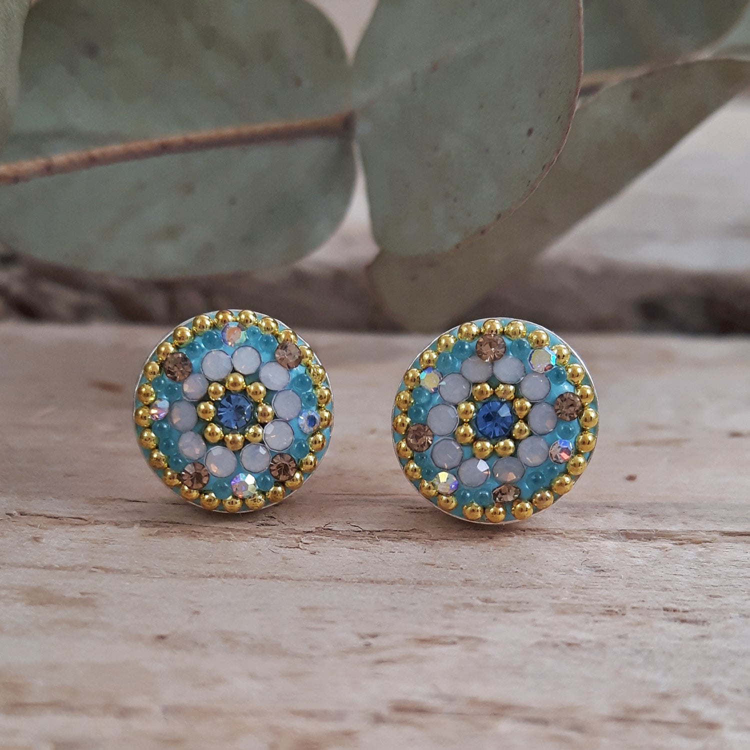 close up turquoise daisy stud earrings sterling silver micro bead detail jewellery uk