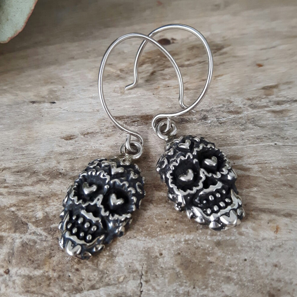 Catrina Skull Sterling Silver Drop Earrings
