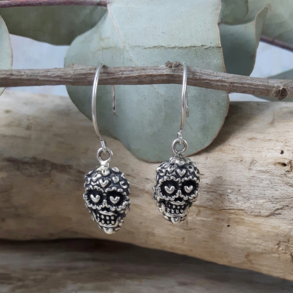 Catrina Skull Sterling Silver Drop Earrings