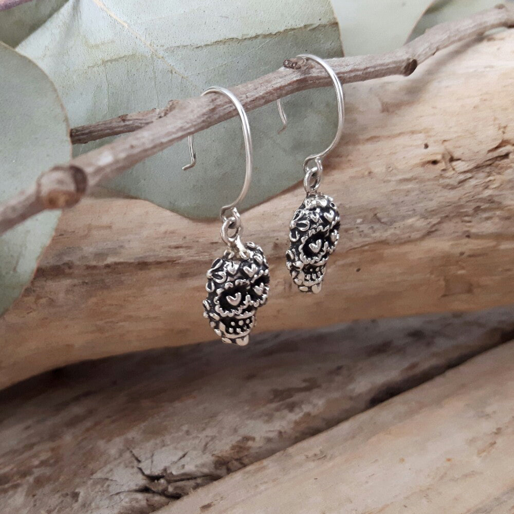 Catrina Skull Sterling Silver Drop Earrings
