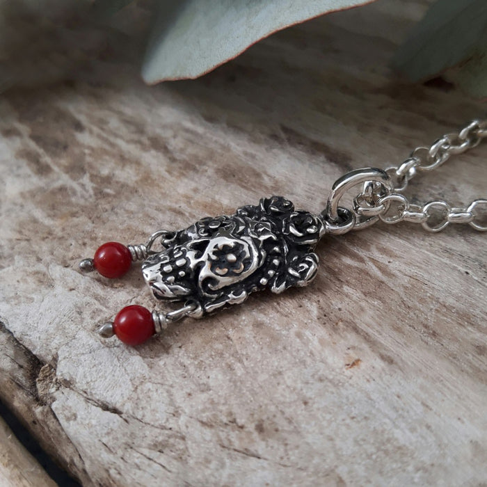 Catrina Skull Silver & Red Pendant