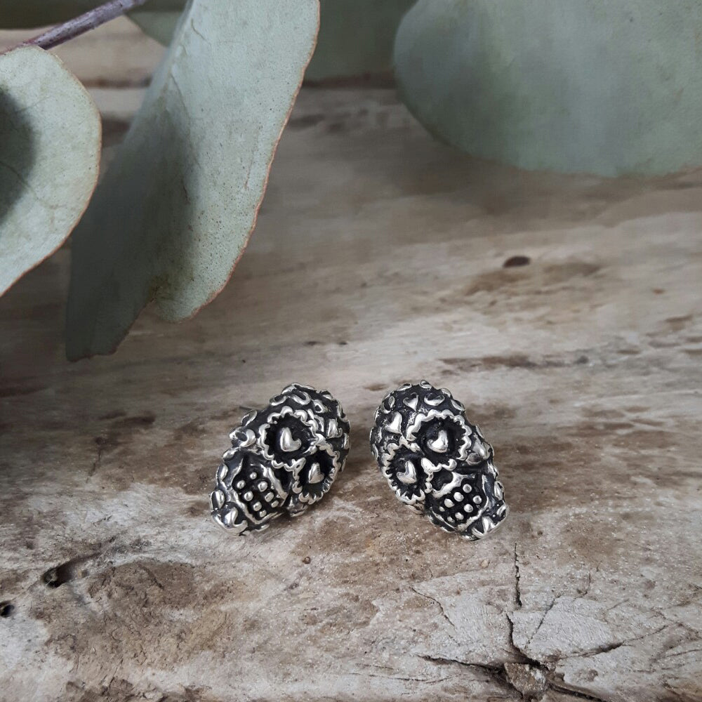 Catrina Skull Sterling Silver Stud Earrings