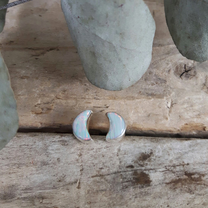 Flinder White Moon Stud Earrings