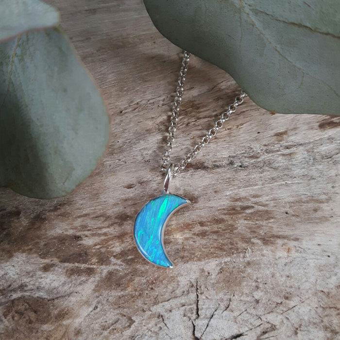 Blue Moon Necklace, Blue Opal Crescent Moon Pendant Necklace – Fabulous  Creations Jewelry