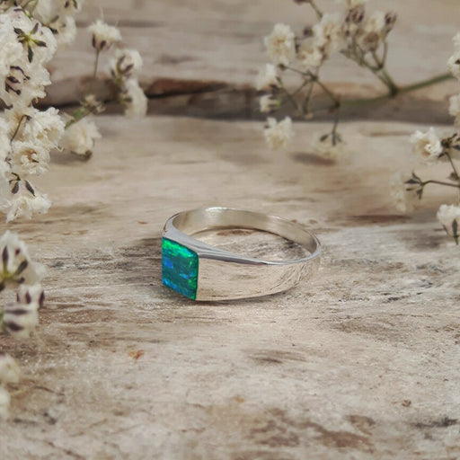 Flinder Signet Square Green Ring