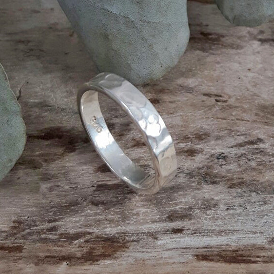 Hammered Sterling Silver Band Ring – Foresta Orla