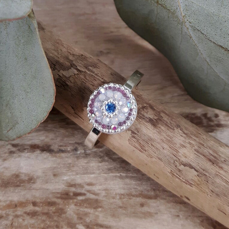 lilac dream mini ring sterling silver opalescent crystals
