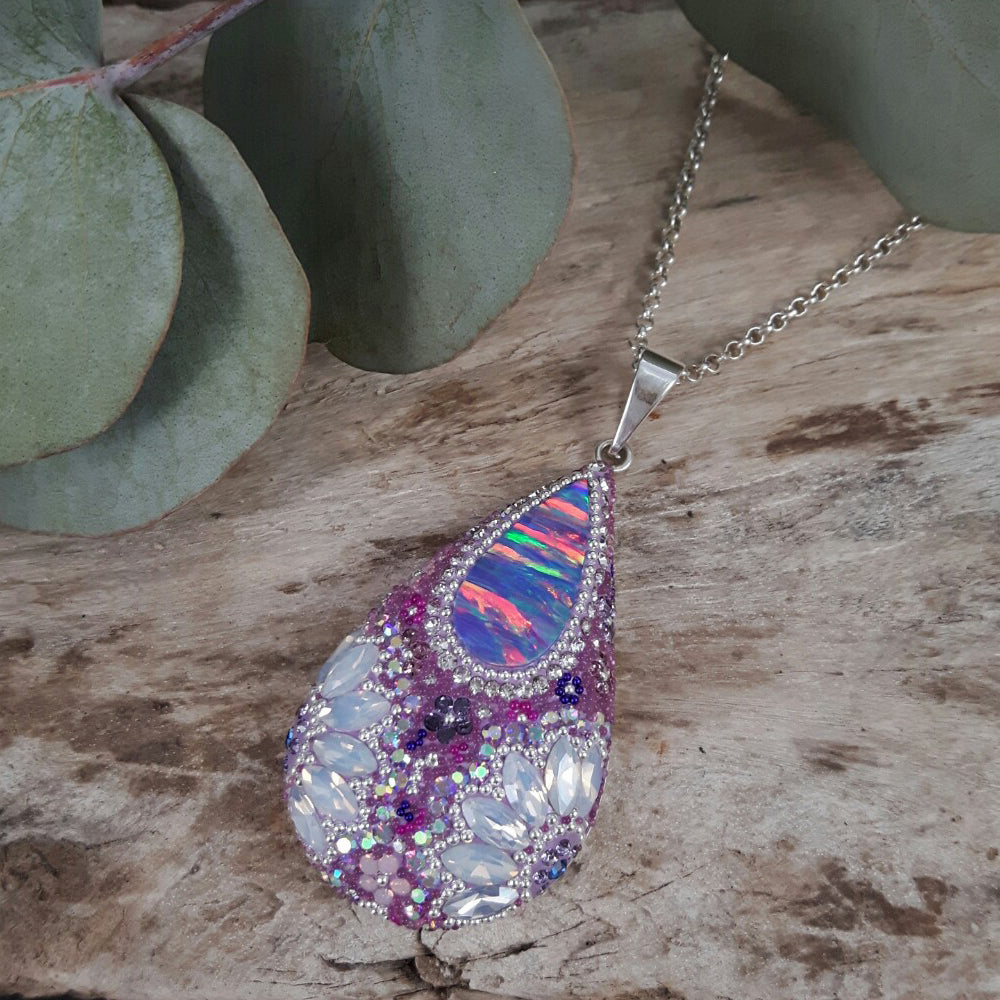 lilac dream pendant sterling silver cultured opal statement jewellery uk