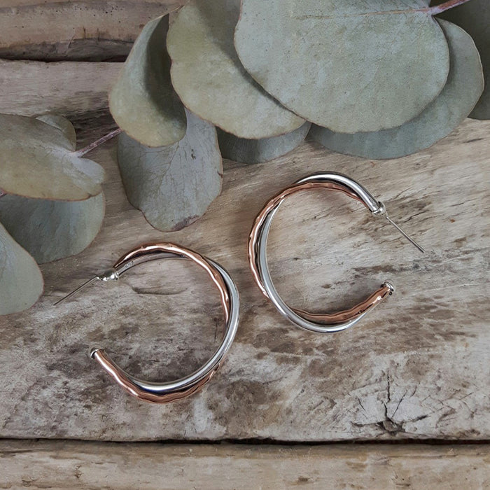 Duo Arista Copper/Silver Hoop Earrings