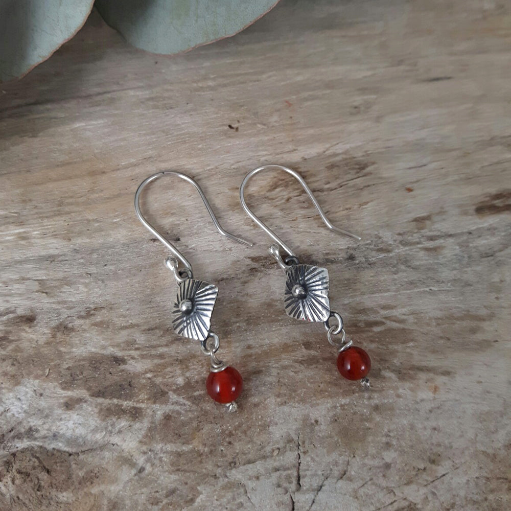 Bloom Rombo Silver & Red Drop Earrings
