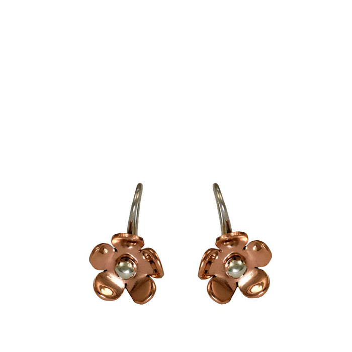 Contemporary copper drop earrings Blossom flower design — Palenque Jewellery