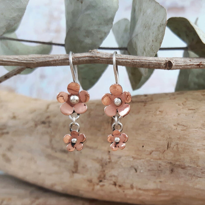 Flora Blossom Double Copper Drop Earrings