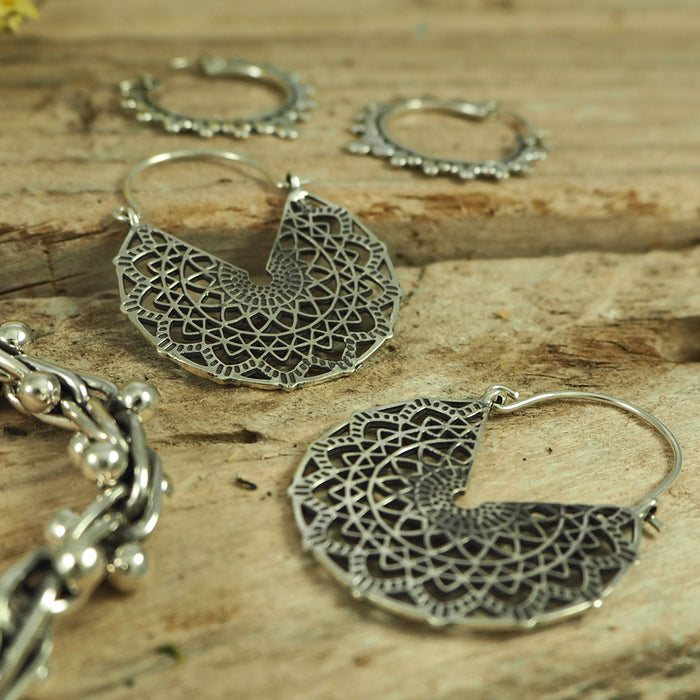 Boho Oxidised Hoop Earrings