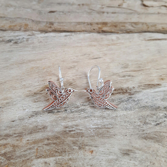 Celtic Dove Silver/Copper Drop Earrings