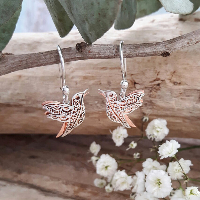 Celtic Dove Silver/Copper Drop Earrings