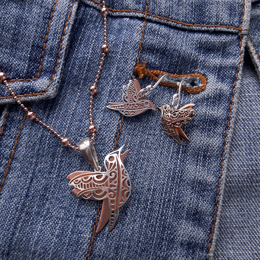 Celtic Dove Silver/Copper Drop Earrings