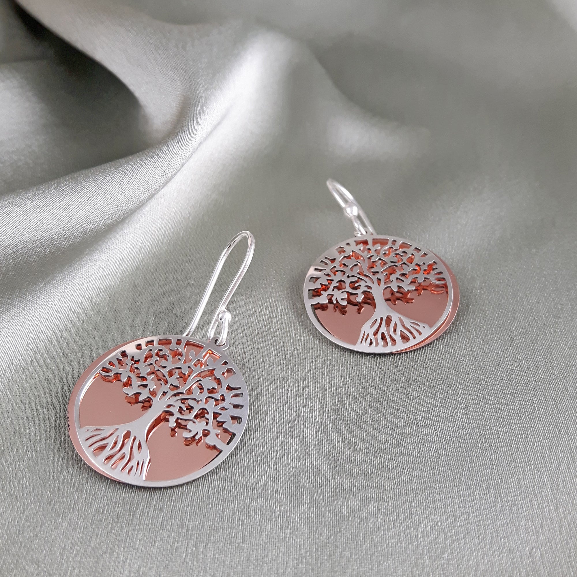 Celtic Tree Of Life Silver/Copper Drop Earrings