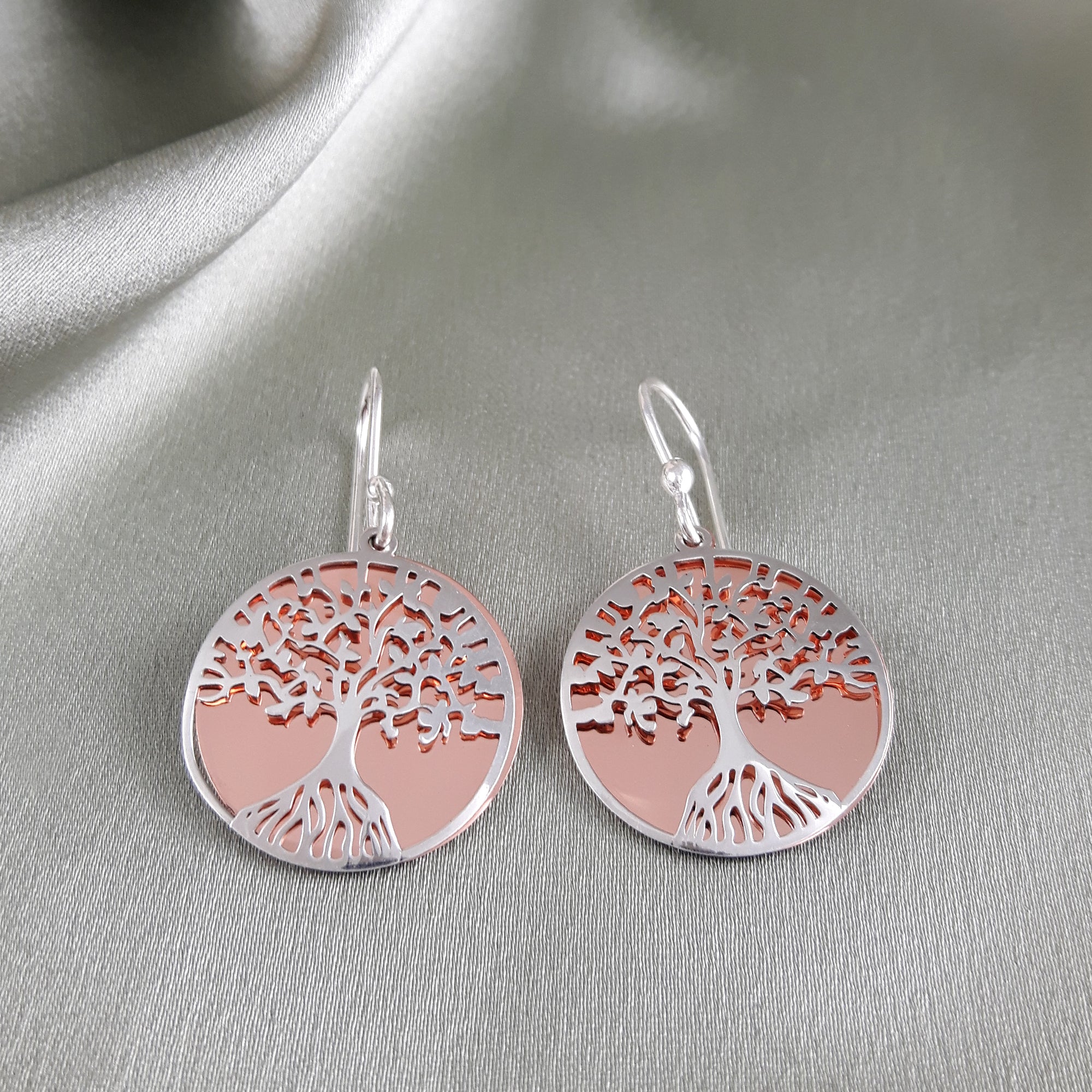 Celtic Tree Of Life Silver/Copper Drop Earrings