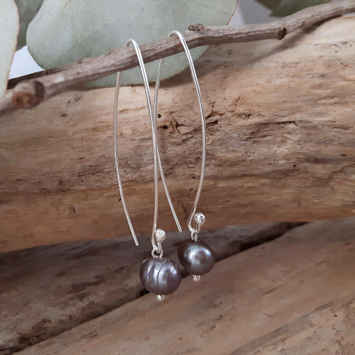 Classic Large Grey Peacock Pearl Drop Earrings