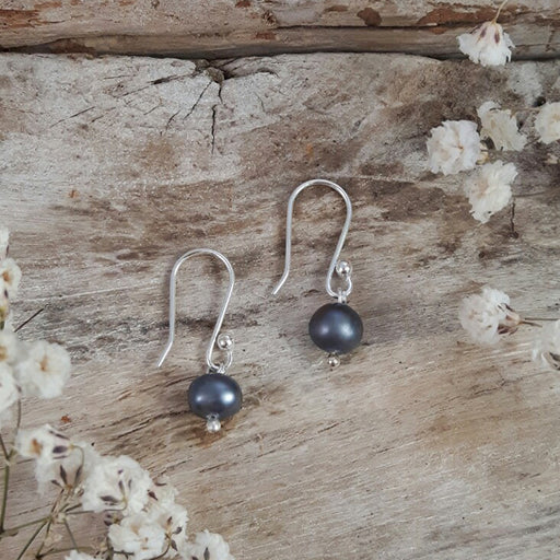 Classic Small Grey Peacock Pearl Drop Earrings