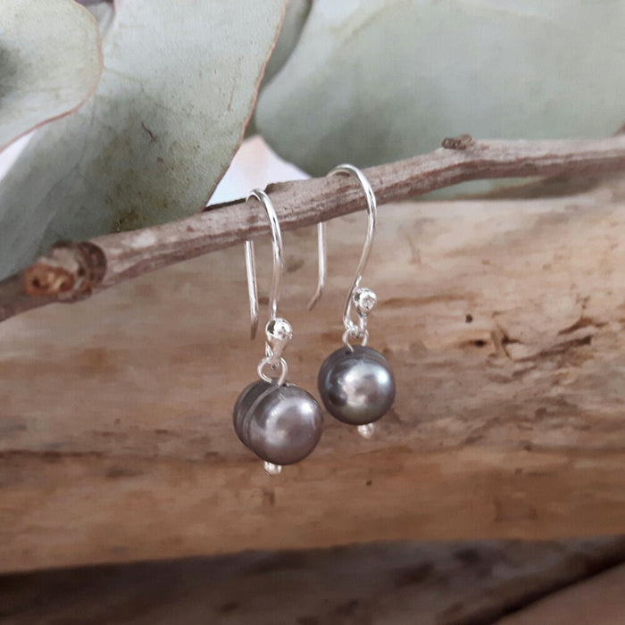 Classic Small Grey Pearl Drop Earrings