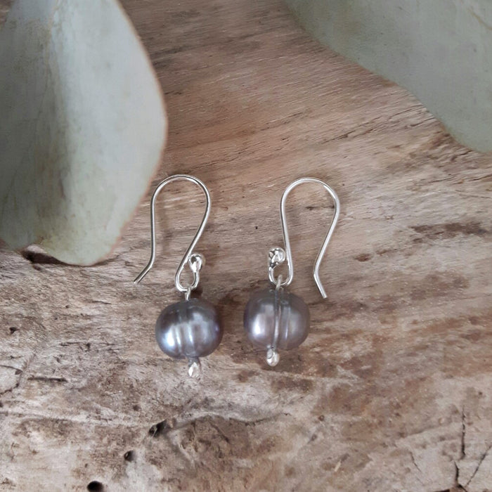 Classic Small Grey Pearl Drop Earrings