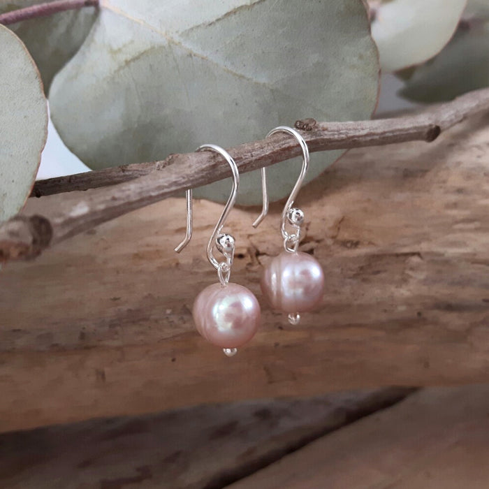 Classic Small Pink Pearl Drop Earrings