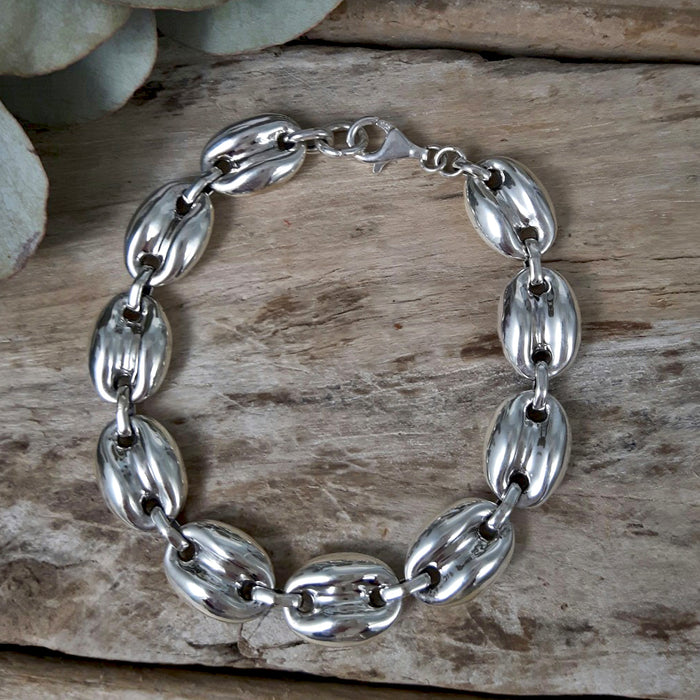 Liberica Coffee Bean Polished Sterling Silver Bracelet