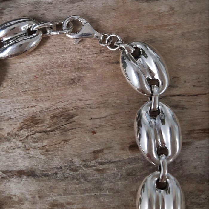 Liberica Coffee Bean Polished Sterling Silver Bracelet