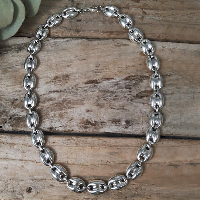 Liberica Coffee Bean Polished Sterling Silver Necklace