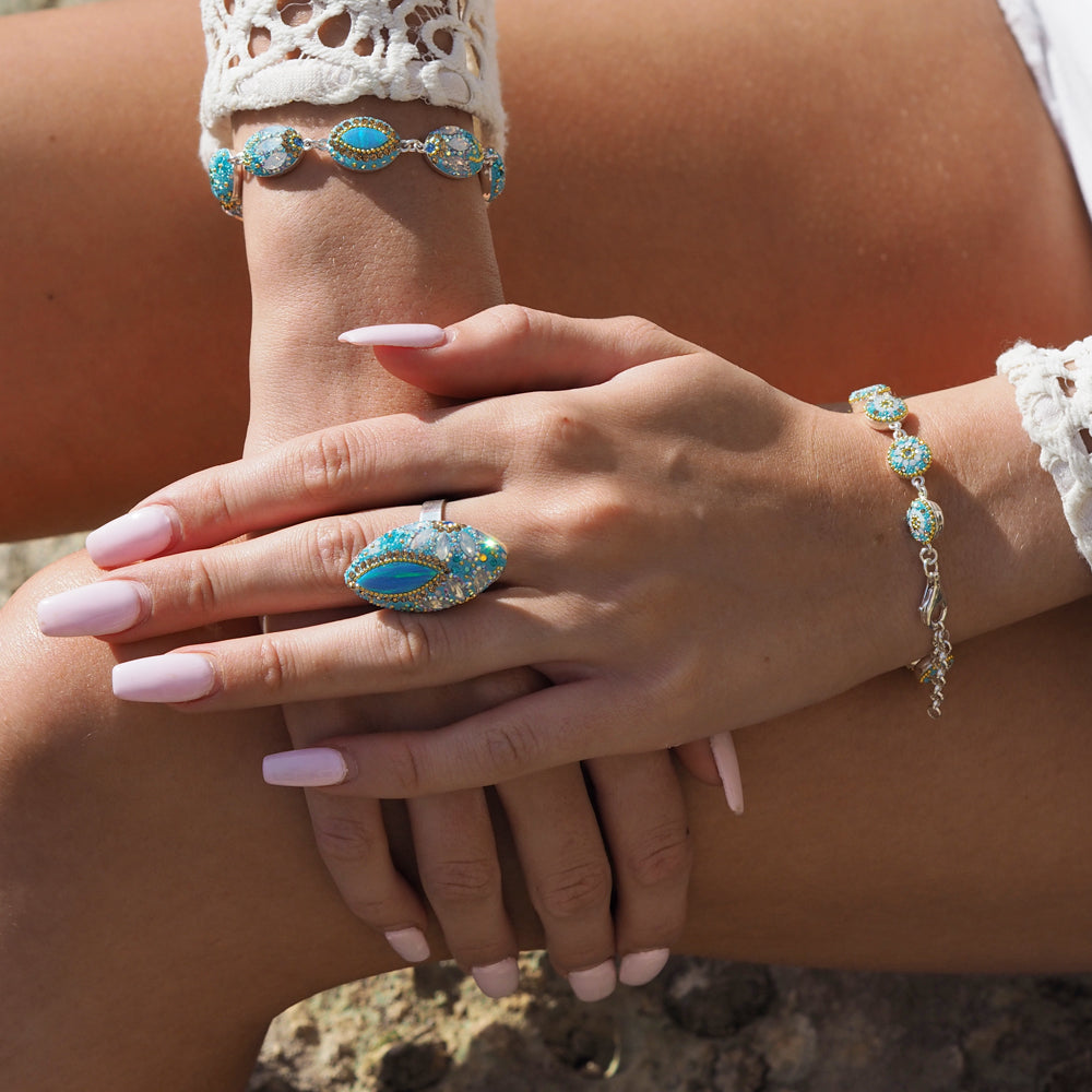 daisy dream opal jewellery worn on the beach