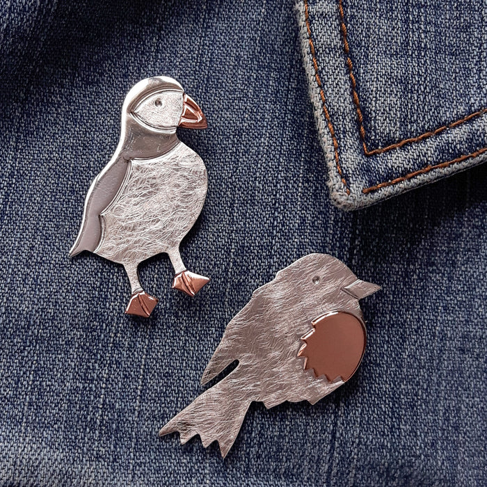 Duet Robin Silver/Copper Brooch