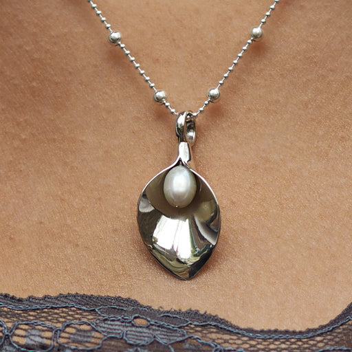 Calla Lily Large White Pearl Pendant