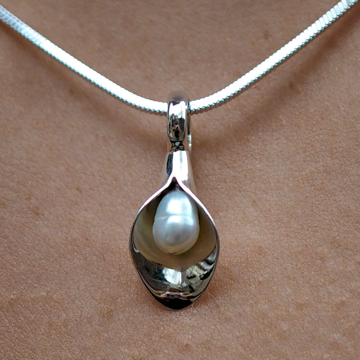 Calla Lily Small White Pearl Pendant