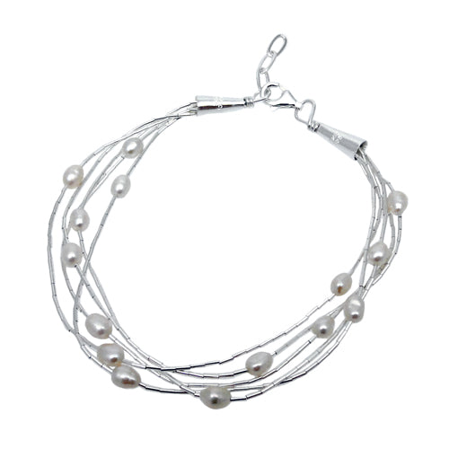 Evelyn 5 White Pearl Bracelet