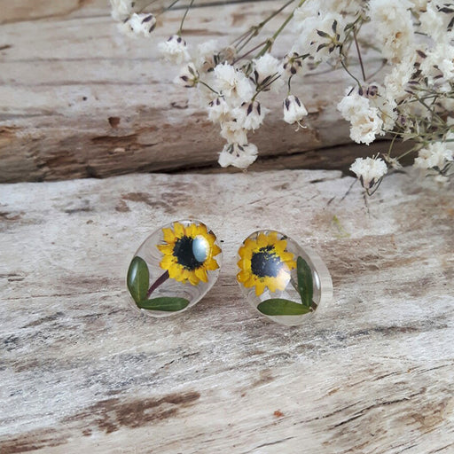 Flores Sunflower Oval Stud Earrings