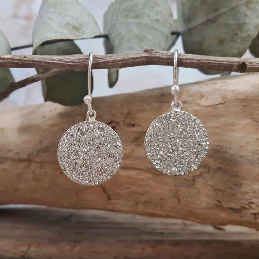 Gala Disc Glitz White Drop Earrings