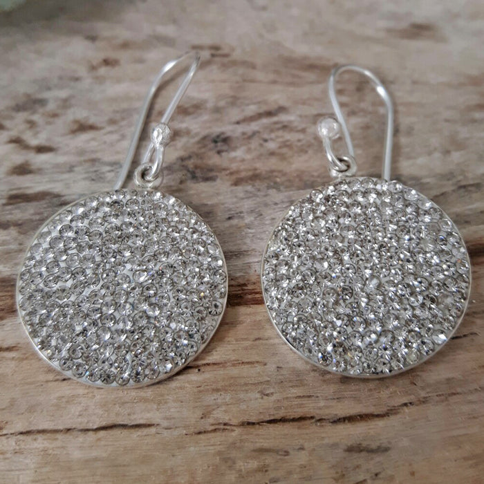 Gala Disc Glitz White Drop Earrings